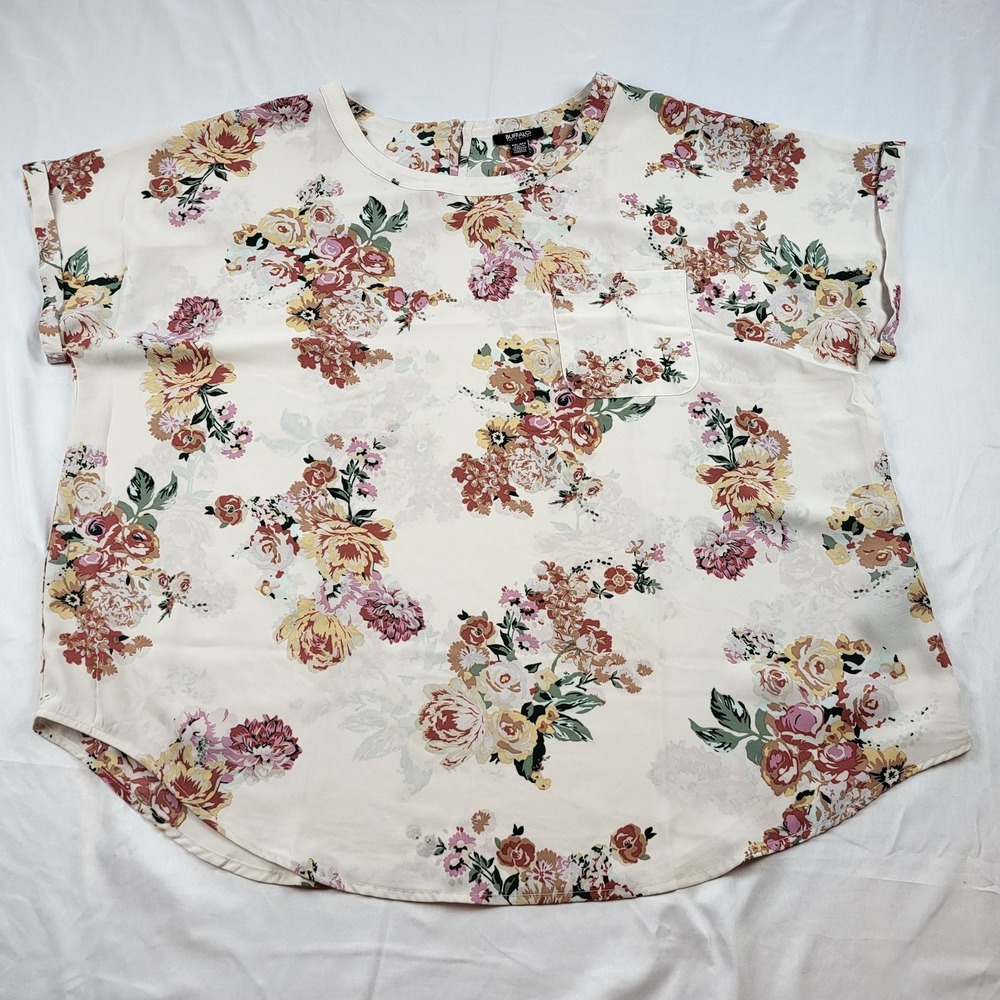 Buffalo David Bitton Blouse Floral Short Sleeve Semi Sheer Pocket XXL